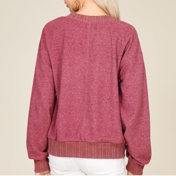 ✨Denise Brushed Sweatshirt - Wine - Picture 4 of 4